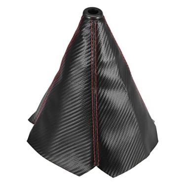 Imagem de Capa de alavanca de câmbio de couro sintético para carro com padrão de fibra de carbono 1,4 cm/0,55 polegadas preto vermelho