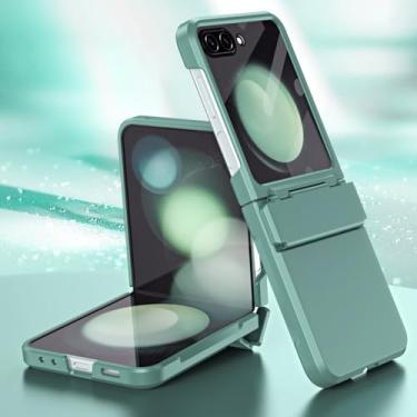 Imagem de Para Samsung Flip5 Flip 5 5G Zflip5 Bolsa para celular com dobradiça para Samsung Galaxy Z Flip5 Capas rígidas de película protetora de vidro, verde, para Samsung Z Flip 5