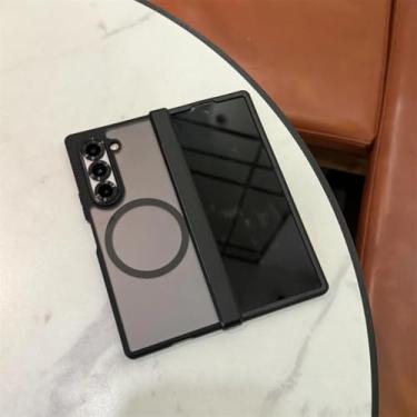 Imagem de Capa transparente de luxo para Samsung Galaxy Z Fold 7 6 5 4 Fold7 com dobradiça magnética para carregamento sem fio e capa à prova de choque (para Galaxy Z Fold6/preto fosco)