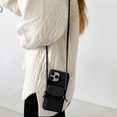 Imagem de Capa de bolsa crossover para iphone 15 14 13 12 11 capa de cartão de pele, preta, para iphone 11 pro max