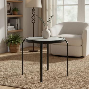 Imagem de Mesa De Apoio Em Metal E Vidro 45cm Cinza Grafite