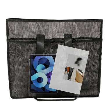 Imagem de Bolsa de praia | Bolsa de brinquedo de areia de malha para praia, bolsa dobrável Hobo para toalha, chapéu, garrafa de água, chaves, carteira, celular,, Preto, Refer to description