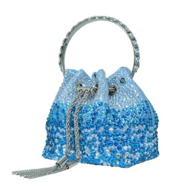 Imagem de HUANG ZHUANG Bolsa feminina de cristal macia com strass, bolsa de festa para noite e coquetel de formatura (azul gradiente)