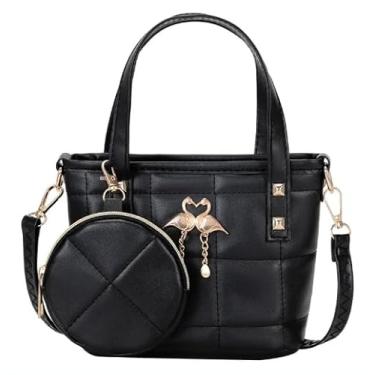 Imagem de Bolsa feminina com cesta, bolsa vegetal, bolsa de ombro de tecido, bolsa de viagem com alça superior, Preto, 2.56 x 8.27 x 2.56 inches