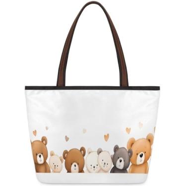 Imagem de Bolsa grande para mulheres animal urso coração bonito trabalho saco de pano com zíper reutilizável mercearia bolsa casual viagem pernoite bolsa bolsa bolsa adequada para viagens, trabalho, férias