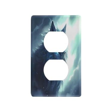 Imagem de Blueangle Placa de parede Wolf Duplex Outlets, tamanho padrão, placas de cobertura de tomada elétrica de 1 gangue para decoração de quarto de escritório em casa, 4,53 x 2,76 polegadas (264)