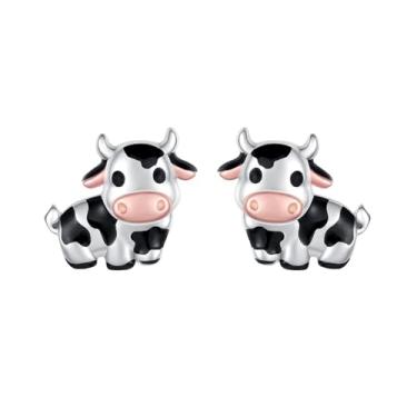 Imagem de Brincos de vaca fofos para mulheres, vaca leiteira, gado leiteiro, para amantes de leite, Zinco, Sem pedra preciosa