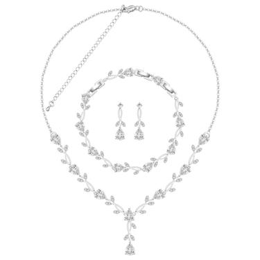 Imagem de ZCGJWE Conjunto de joias para mulheres, noiva, dama de honra, festa de casamento, formatura, brincos, pulseira, presente para mãe, esposa, amiga, Latão, Zircônia cúbica