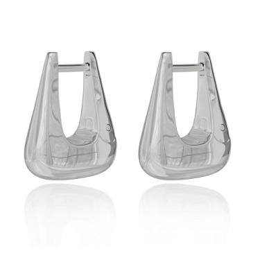 Imagem de Brincos femininos de argola quadrada de ouro/prata 14K - Gota hipoalergênica de aço inoxidável com argola pequena com fecho traseiro geométrico, joias minimalistas, presentes para aniversário de