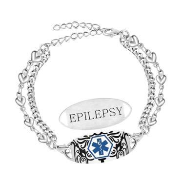 Imagem de Zircobic Pulseira unissex de alerta médico de aço inoxidável – corrente dupla ajustável de coração, joia leve à prova d'água para uso diário, esportes, viagens, corrida, fitness, Adjustable, Aço