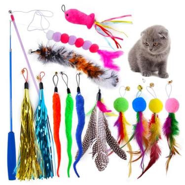 Imagem de Conjunto de Brinquedos para Gato 14PCS Vara Pesca Retrátil Lagarta Penacho Substituição Tassel Bastão Divertido Cabelo