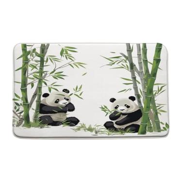 Imagem de UPUMKSK Tapete de banho fofo panda verde árvore arte asiática pintura engraçada vida selvagem aquarela natureza planta desenho animado animal chinês decoração de banheiro tapete tapete de chão