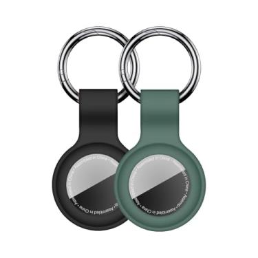 Imagem de 【Pacote com 2】 Linsaner compatível com AirTag Case Chaveiro Air Tag Case Holder Silicone AirTags Capas de chaveiro Etiquetas de ar Chaveiro Compatível com Apple AirTag GPS Localizador de Itens Acessórios, Preto Verde