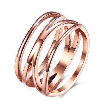 Imagem de Blowin Anel feminino de aço inoxidável para meninas X cruz larga anel de declaração de coquetel ouro rosa, aço inoxidável