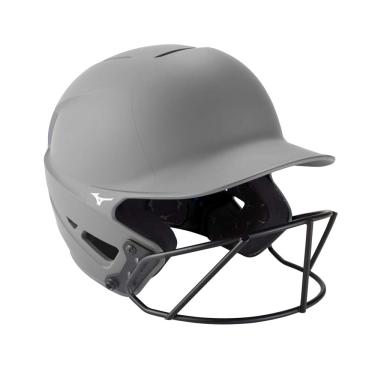 Imagem de Capacete de rebatida de softball Mizuno F6 adulto Fastpitch com máscara, cinza, pequeno/médio