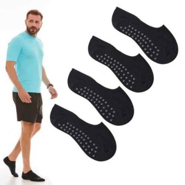 Imagem de Kit 4 Pares Meia Sapatilha Pilates Masculina - Rikam, Preto, Tamanho 3