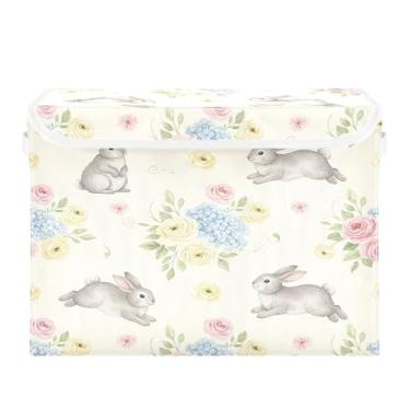 Imagem de SEHANY Cestas de armazenamento fofas de coelho de desenho animado com tampas, organizador de caixas de armazenamento de tecido para armário de roupas, cobertor de escritório, berçário, 42 x 32 x 30 cm