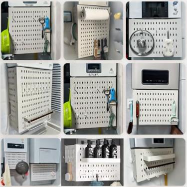 Imagem de Kit versátil para montagem na parede - Painel de exibição de metal com 4 ganchos para garagem, cozinha, banheiro - capa protetora de tubo de aquecedor de água a gás cinza, organizador de armazenamento