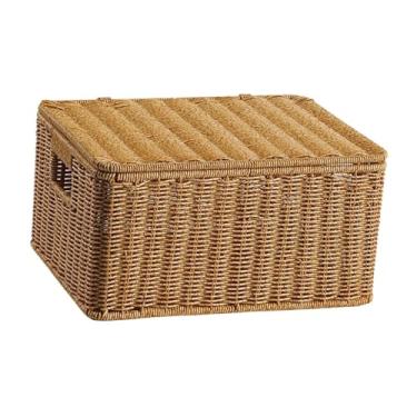 Imagem de MotiveTech Cesto de armazenamento com tampa, prático, retangular, organizador multiuso para casa, quarto, armário, escrivaninha, despensa, S