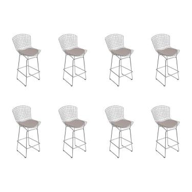 Imagem de Kit 8 Banquetas Bistrô Bertoia Cromada D60 Com Assento Sintético Bege