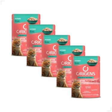 Imagem de Kit 5 Ração Sachê Origens Gatos Adulto Filhote Castrado 85g, Salmão/Ca