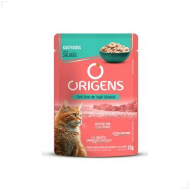 Imagem de Ração Sachê Origens Gatos Adultos Filhotes Castrados 85g, Salmão/Castr