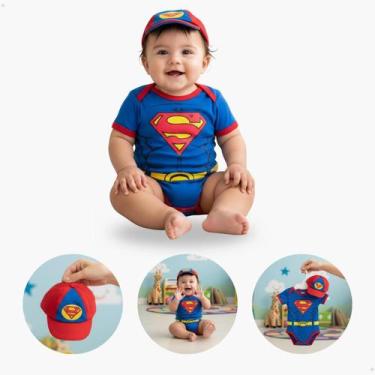 Imagem de Body Fantasia Super Homem Heroi Boina Mêsversário - KIDSBEHAPPY, P