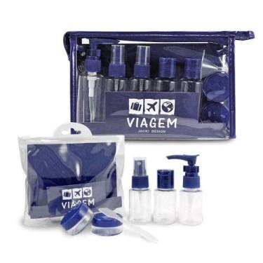 Imagem de 2 Kits De Frascos Para Viagem - 7 Peças E 10 Peças - Jacki Design Azul