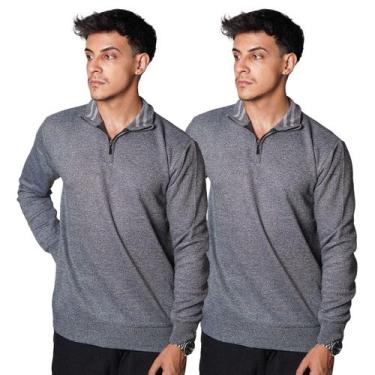 Imagem de Kit 2 Blusa Polo Meio Zíper Masculino Manga Longa 100 Poliéster Outono