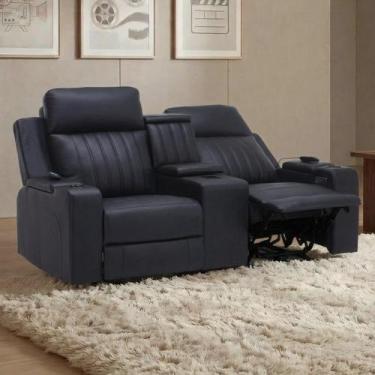 Imagem de Poltrona Reclinável Cinema 2 Lugares Baú Usb Pu Moscou Sint Preto Z57 