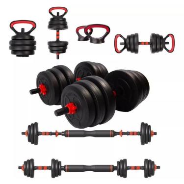 Imagem de Halter Anilha Barra Kettlebell Kit Musculação 6 Em 1 - 25kg Yangfit-Unissex