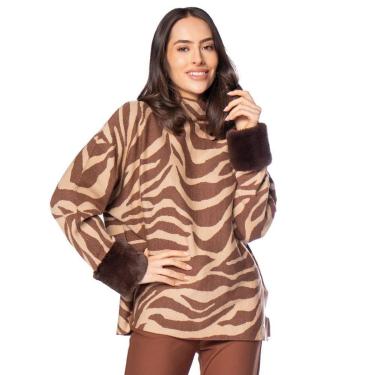 Imagem de Blusa Feminina Biamar Tricot Animal Print Marrom-Feminino
