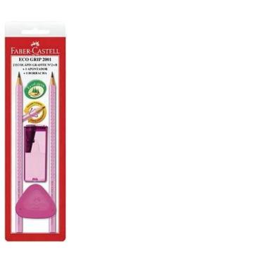 Imagem de Kit Faber Castell 2 Lápis Grip - Borracha E Apontador Rosa