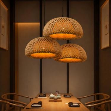Imagem de Kit 3 Luminárias de Teto Lustre Pendente Bambu Malibu Rústico 35cm Fibra Natural Vime Trançado Fee Utilidades