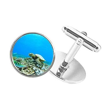 Imagem de DIYthinker Abotoaduras com clipe de botão redondo e botão redondo com imagem da natureza