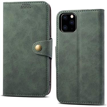 Imagem de HAODEE Capa de telefone de carteira de couro imitação de concha para capa à prova de choque para Apple iPhone 11 Pro (2019) 5,8 polegadas, com 3 slots de cartão (cor: verde)