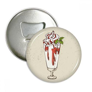 Imagem de Abridor de garrafas de sorvete vermelho branco com folhas de copo ímã de geladeira emblema multifuncional