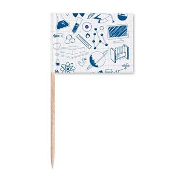 Imagem de Bandeira de palito de dente com símbolo de química de traços de grade azul marcador decoração de festa