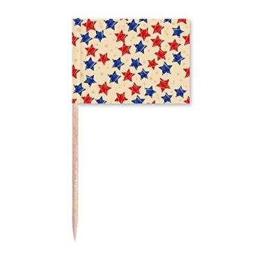 Imagem de Marcador de palito, bandeira de palito, bandeira de pentagrama azul vermelho para decoração de festa
