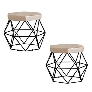 Imagem de Kit 2 Puff Decorativo Base Preta Elsa Veludo Bege - Gran Belo