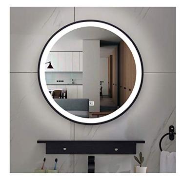 Imagem de Espelho LED de 60 cm, espelho iluminado redondo para parede, espelho de maquiagem com botão de toque (luz branca B 80 cm) decoração