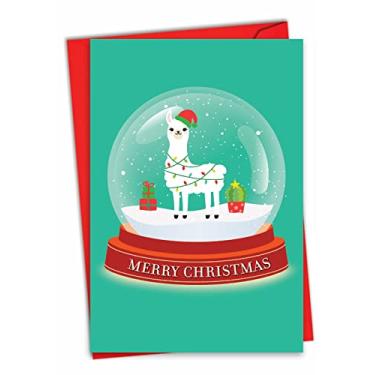 Imagem de Llama Snowglobe – Cartão de Feliz Natal com Envelope (4,63 x 6,75 polegadas) – Lindo ornamento de Llama Branca, Globo de Neve de Inverno – Presente de Trovão de Feriado para Amigos e Família C7048XSG