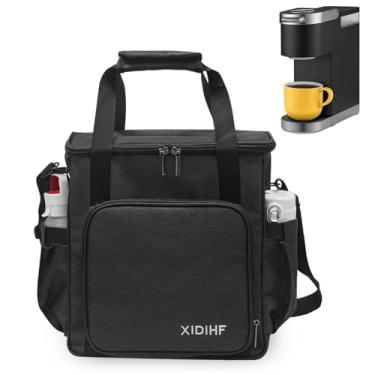 Imagem de XIDIHF Bolsa de viagem para cafeteira compatível com Keurig K-Mini e K-Mini Plus – Estojo de armazenamento portátil com vários bolsos e alça de ombro para cafeteira de porção única