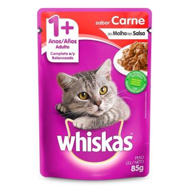 Imagem de Ração para Gato Whiskas Adulto Sachê Carne 85g Embalagem c/ 20 unidades