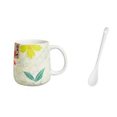 Imagem de RYZGOJV Canecas de café, canecas de café, caneca de porcelana grande, caneca de chá de cerâmica com alça para homens mulheres com colher 420ML-I03