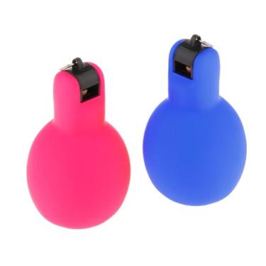 Imagem de Milageto 2x apitos de mão esportes apitos som alto macio pvc trainer apitos treinadores para árbitros de futebol professores, Rosa Vermelha Azul