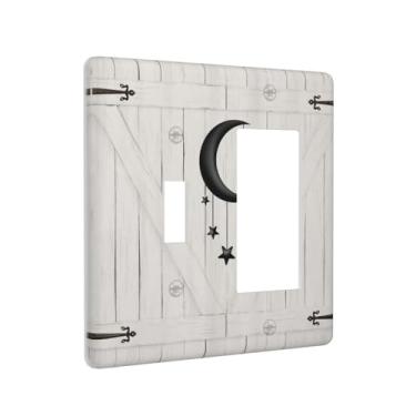 Imagem de Barn Boor Moon Star 2 Gang Light Switch Cover Retro Wood Decorative Wall Plate 1-GFCI 1-Toggle Comb Plank Placa de Comutação Elétrica para Decoração de Casa