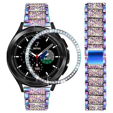 Imagem de DEALELE Pulseiras de substituição compatíveis com Samsung Gear Sport/Galaxy Watch 42 mm/Galaxy 4 Classic (42 mm), pulseira de metal de aço diamante com strass de luxo com bisel, 20mm, Strass e liga