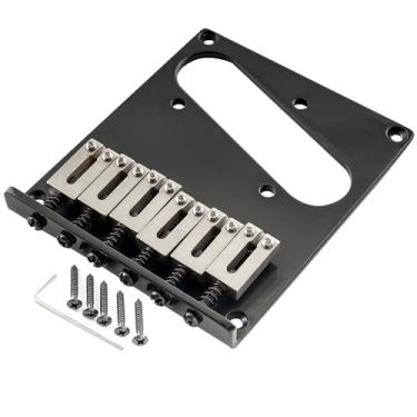 Imagem de Musiclily Pro 54mm Ponte Telecaster Moderna 6 Carrinhos de Aço Inoxidável SUS para Guitarra Fender Squier Tele Style, Preta