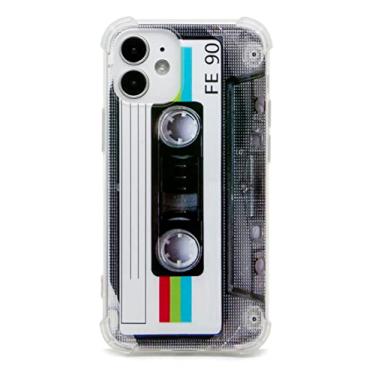 Imagem de FAteamll Capa para iPhone 12 Mini acabamento fosco capa traseira macia resistente com cantos reforçados TPU macio bumper retro fita cassete capa compatível com iPhone 12 Mini